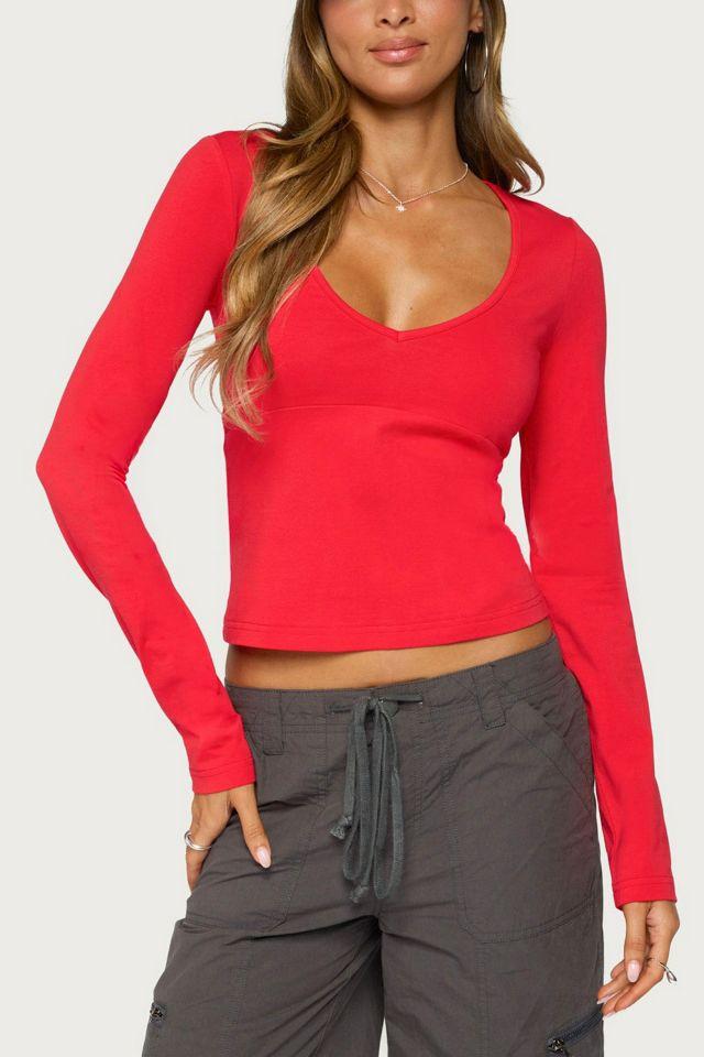 Edikted Feva V Neck Long Sleeve Top by EDIKTED