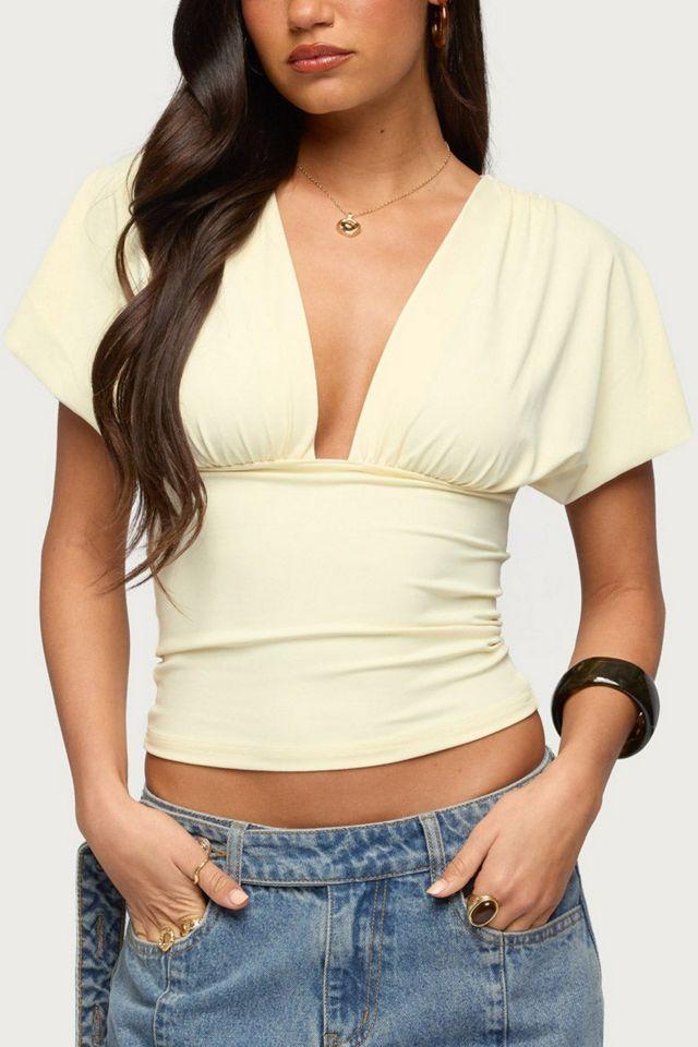 Edikted Flutter Plunging V Neck Top by EDIKTED