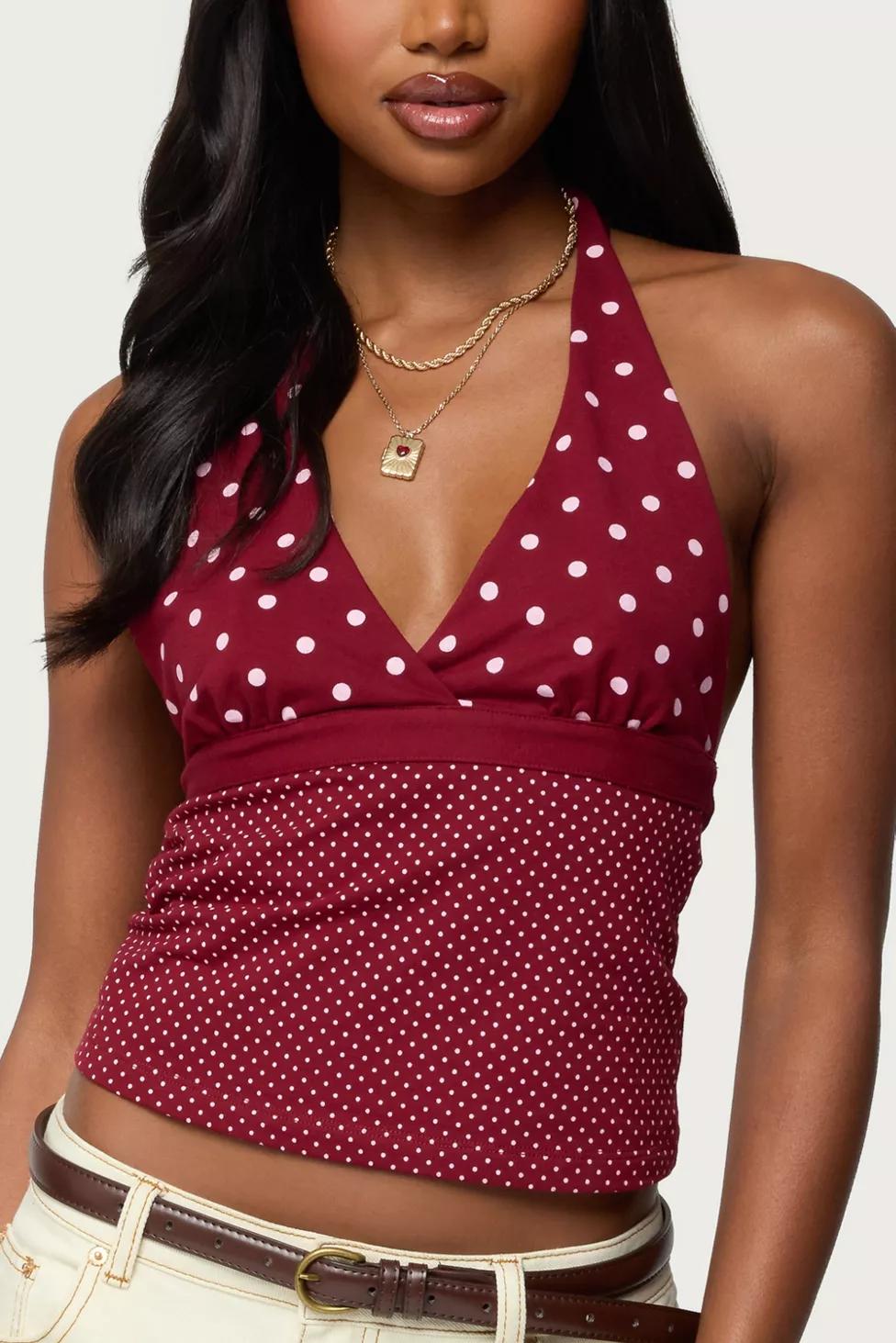 Edikted Ginny Mixed Polka Dot Halter Top by EDIKTED