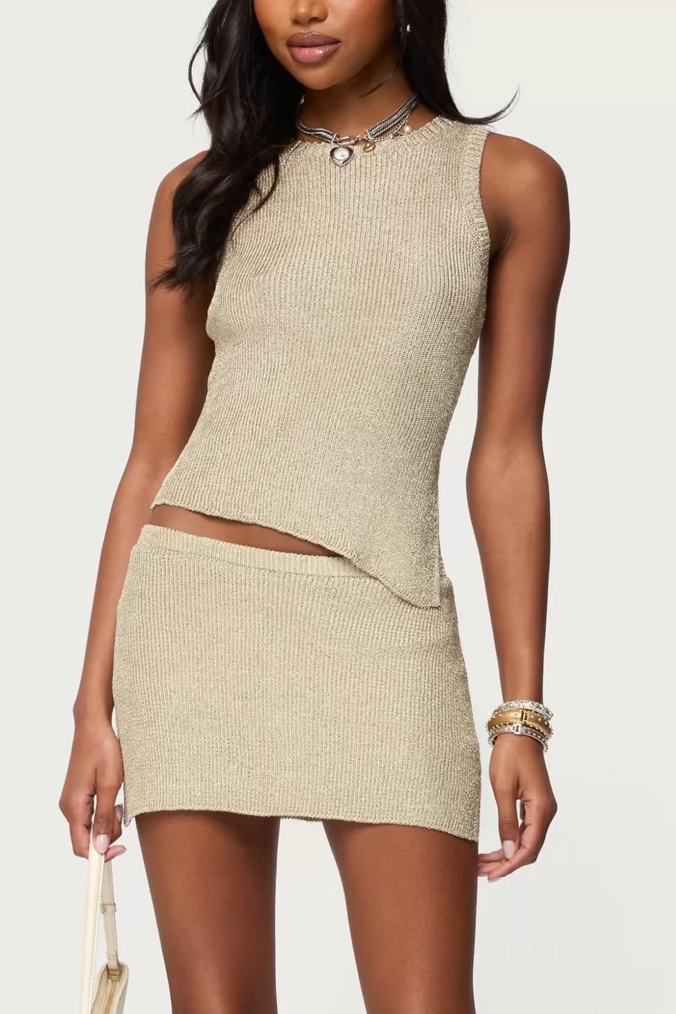 Edikted Goldy Asymmetric Metallic Knit Top by EDIKTED