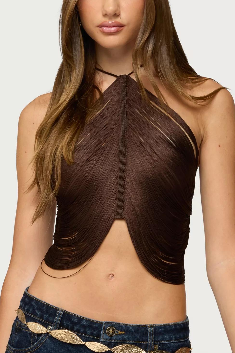 Edikted Hara Fringed Crisscross Backless Top by EDIKTED