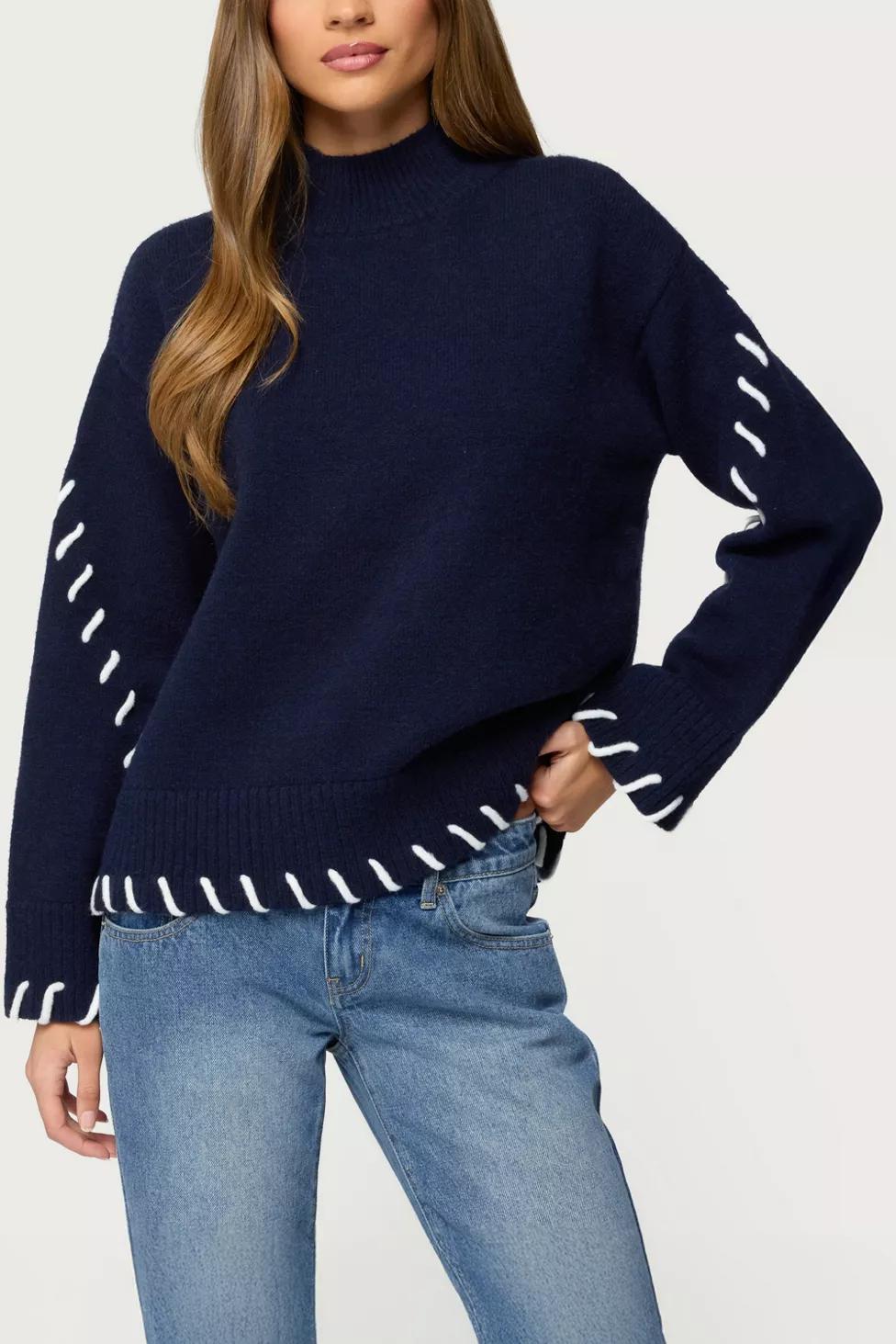 Edikted Indah Contrast Stitch Oversized Sweater by EDIKTED