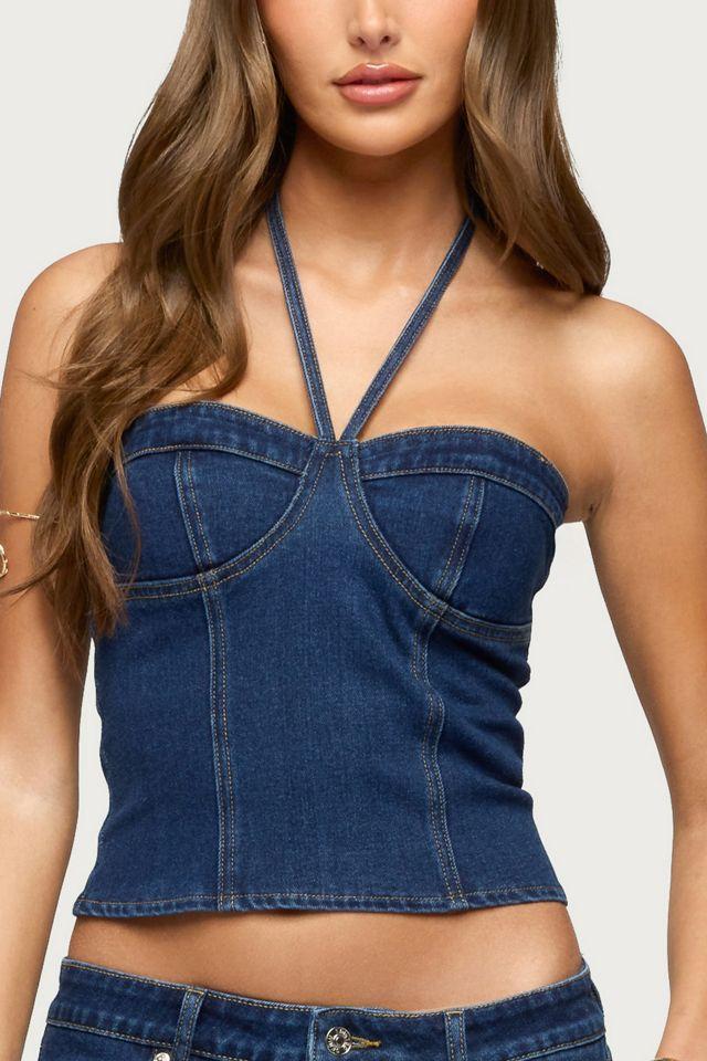 Edikted Jagger Denim Halter Top by EDIKTED