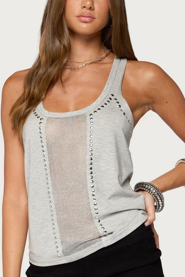 Edikted Jali Silver Knit Studded Tank Top by EDIKTED