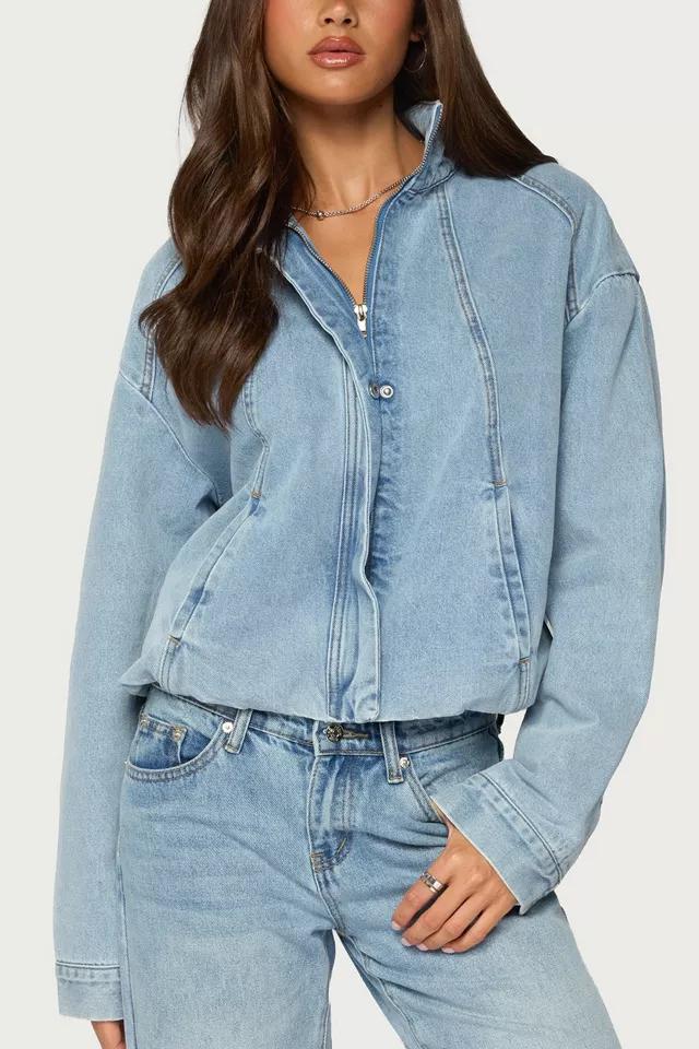 Edikted Jaysi High Neck Denim Bomber Jacket by EDIKTED