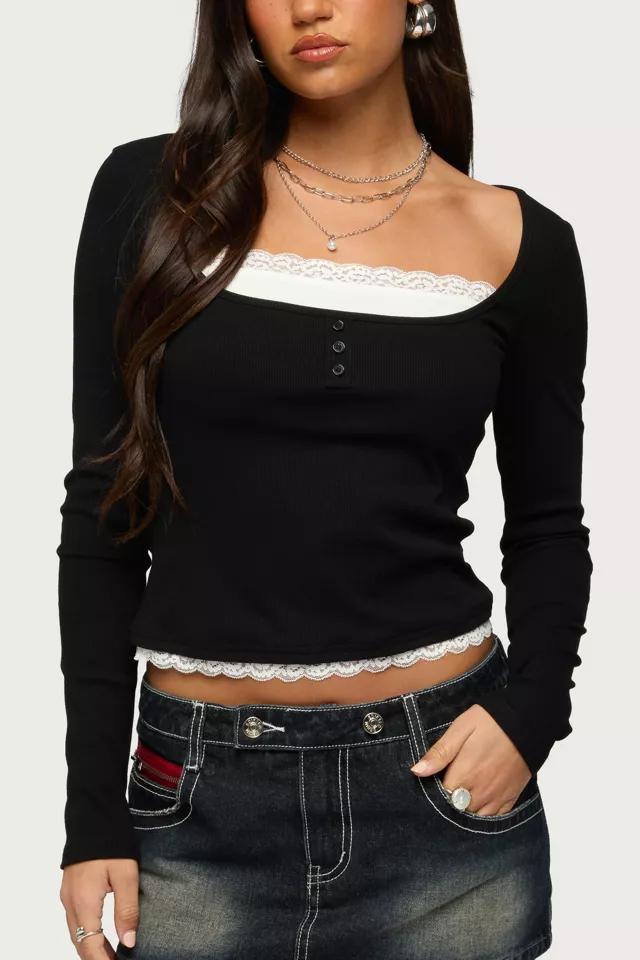 Edikted Joana Layered Lacey Henley Top by EDIKTED