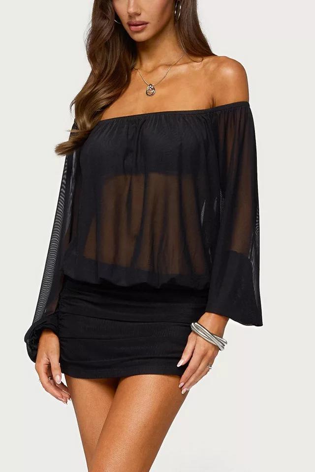 Edikted Jorie Sheer Mesh Off Shoulder Bubble Dress by EDIKTED