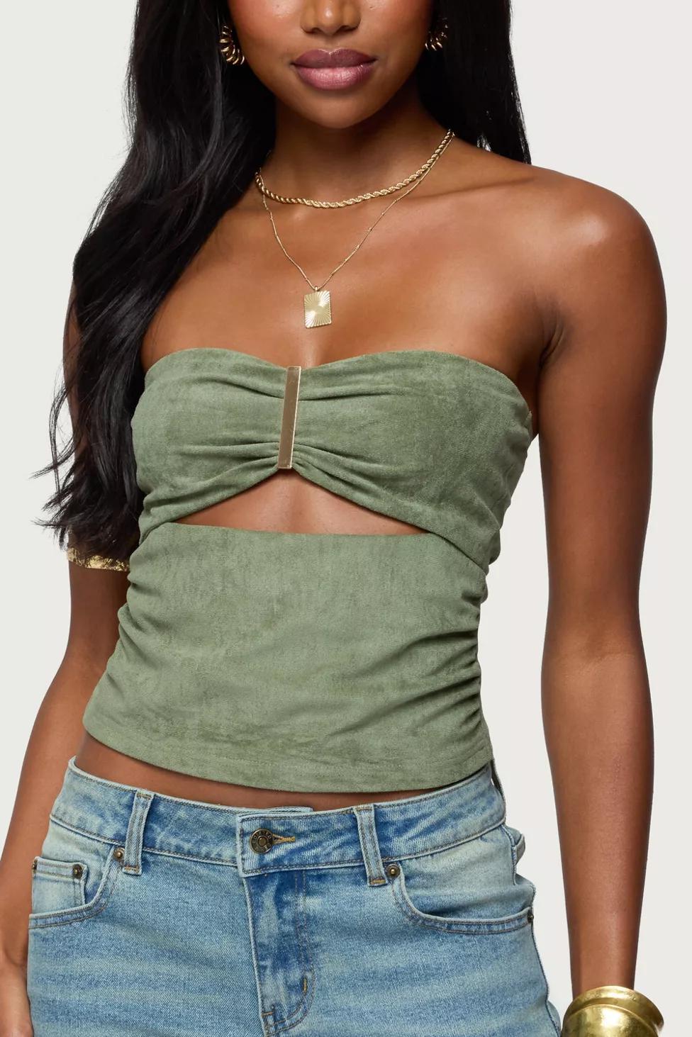 Edikted Kalina Cutout Faux Suede Strapless Top by EDIKTED Edikted Kalina Cutout Faux Suede Strapless Top by EDIKTED