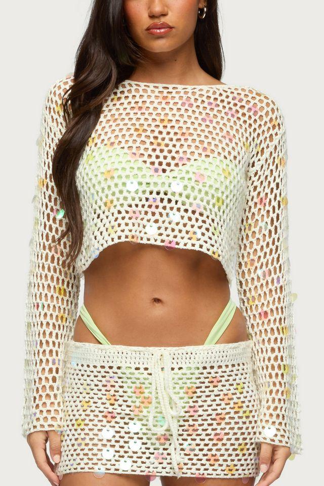 Edikted Kirah Sequin Crochet Top by EDIKTED