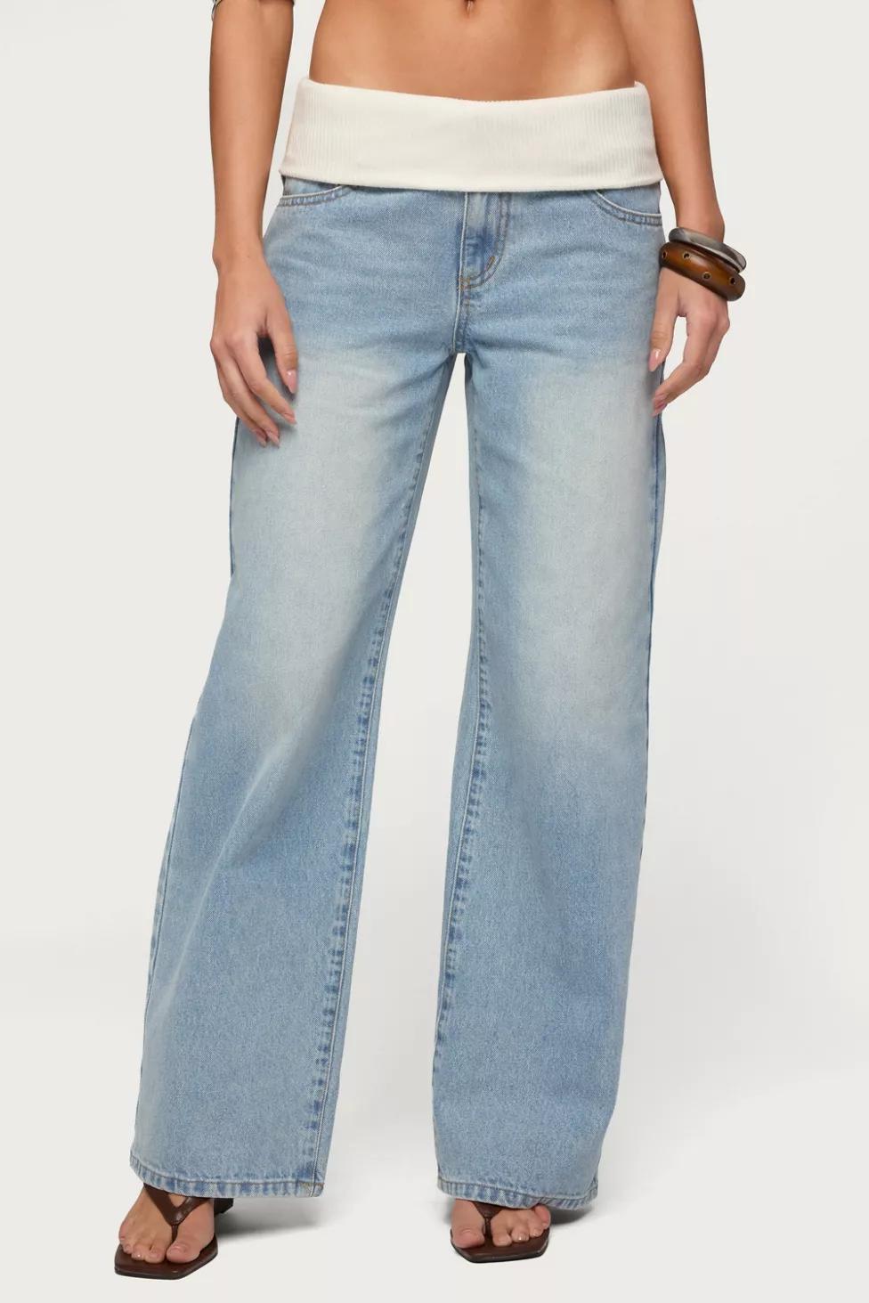Edikted Knit Foldover Low Rise Baggy Jean by EDIKTED