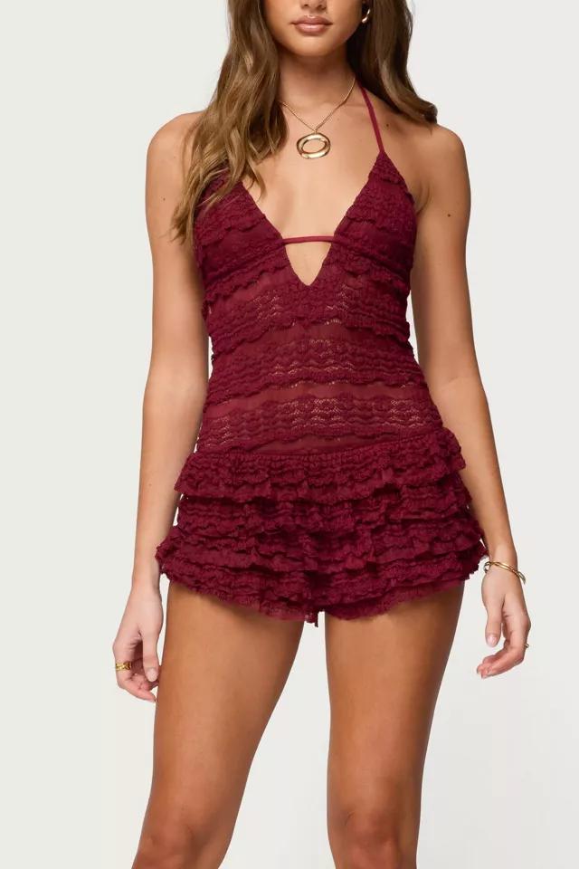 Edikted Lanney Ruffled Sheer Lace Romper by EDIKTED