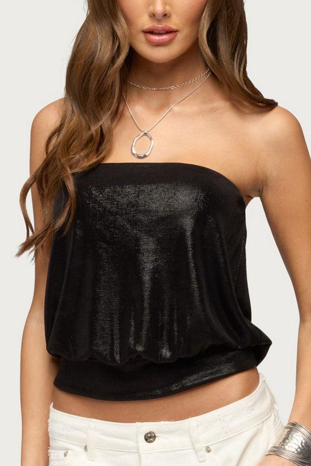 Edikted Leira Silky Sparkly Strapless Top by EDIKTED