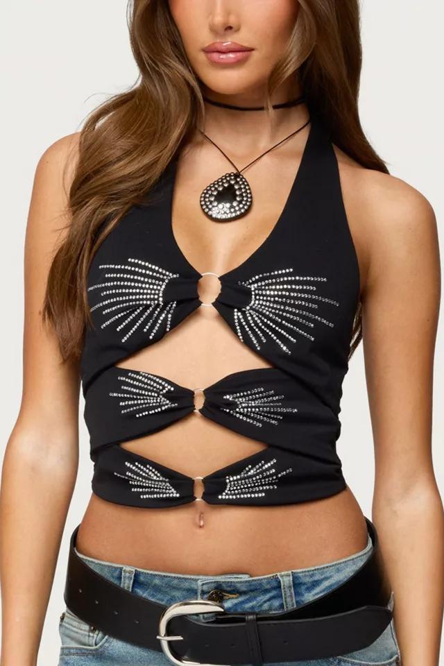 Edikted Lettie Rhinestone Cut Out Halter Top by EDIKTED