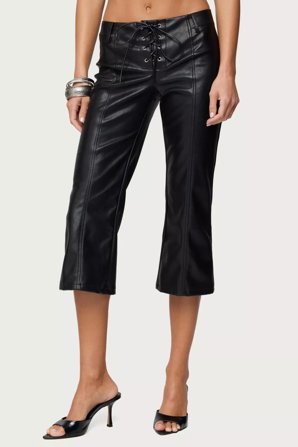 Edikted Lexy Faux Leather Flared Capri Pants by EDIKTED