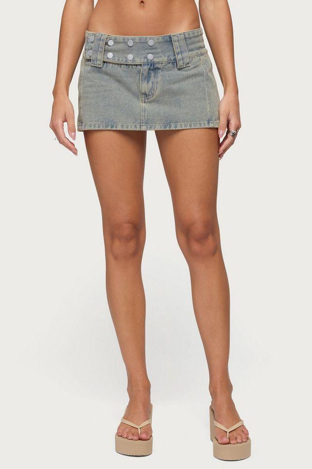 Edikted Lolah Snap Waist Denim Mini Skort by EDIKTED