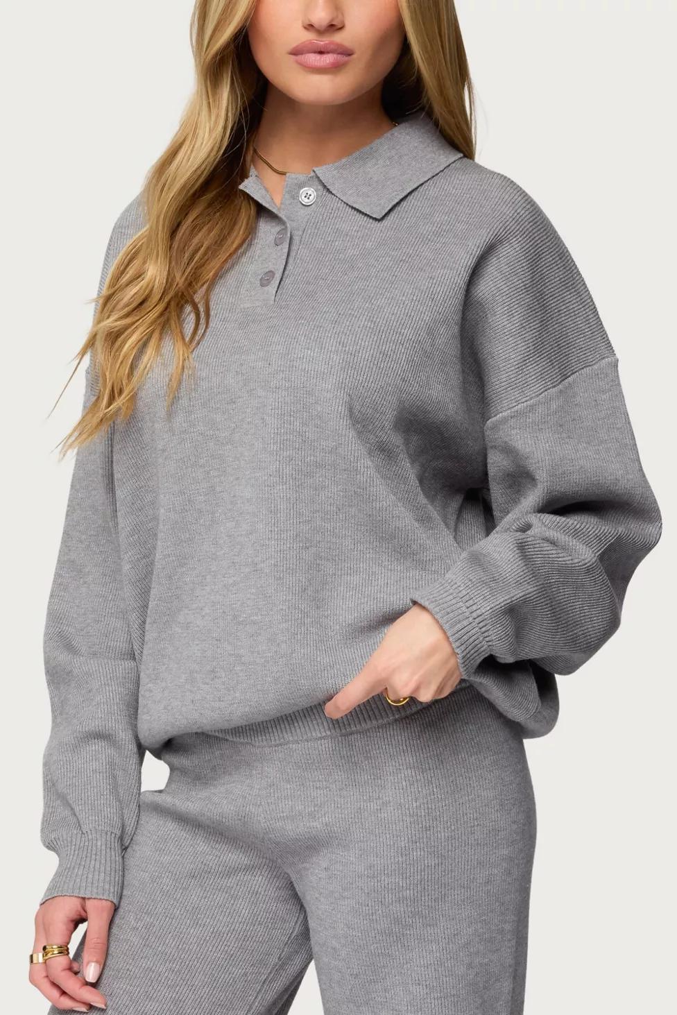 Edikted Lorie Oversized Knit Polo Sweater by EDIKTED