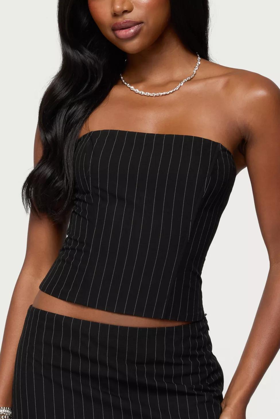 Edikted Maeve Pinstripe Strapless Corset by EDIKTED Edikted Maeve Pinstripe Strapless Corset by EDIKTED
