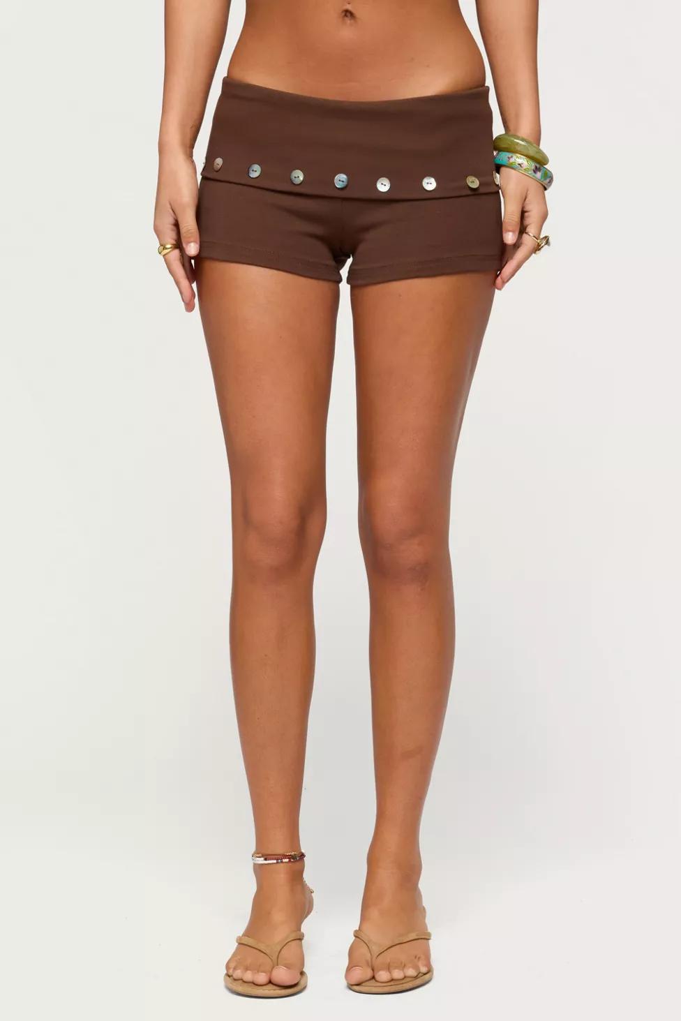 Edikted Masha Iridescent Button Foldover Shorts by EDIKTED