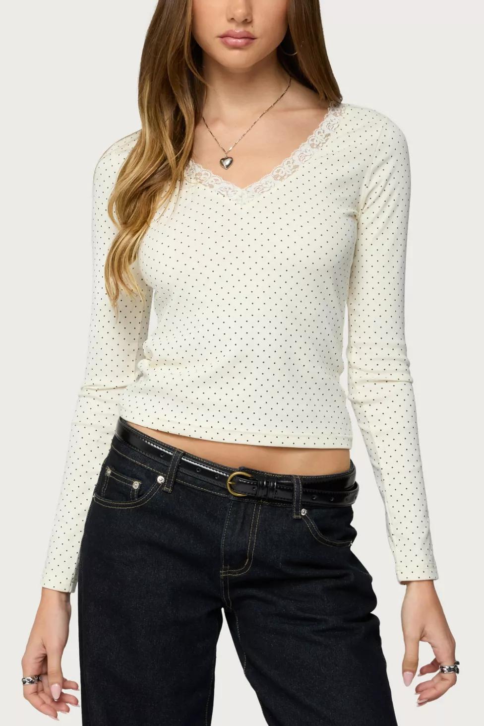 Edikted Morah Lacey Polka Dot Top by EDIKTED