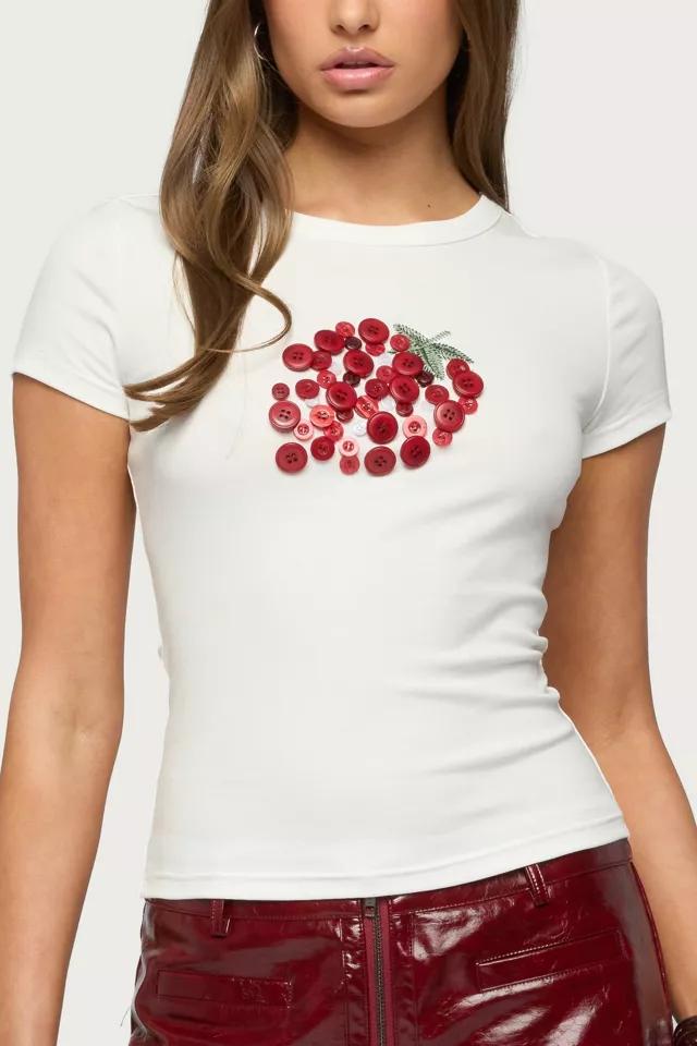 Edikted My Sweet Strawberry Button T Shirt by EDIKTED