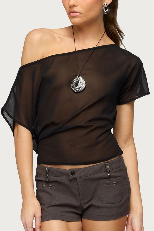 Edikted Noria Sheer Chiffon Off Shoulder Top by EDIKTED