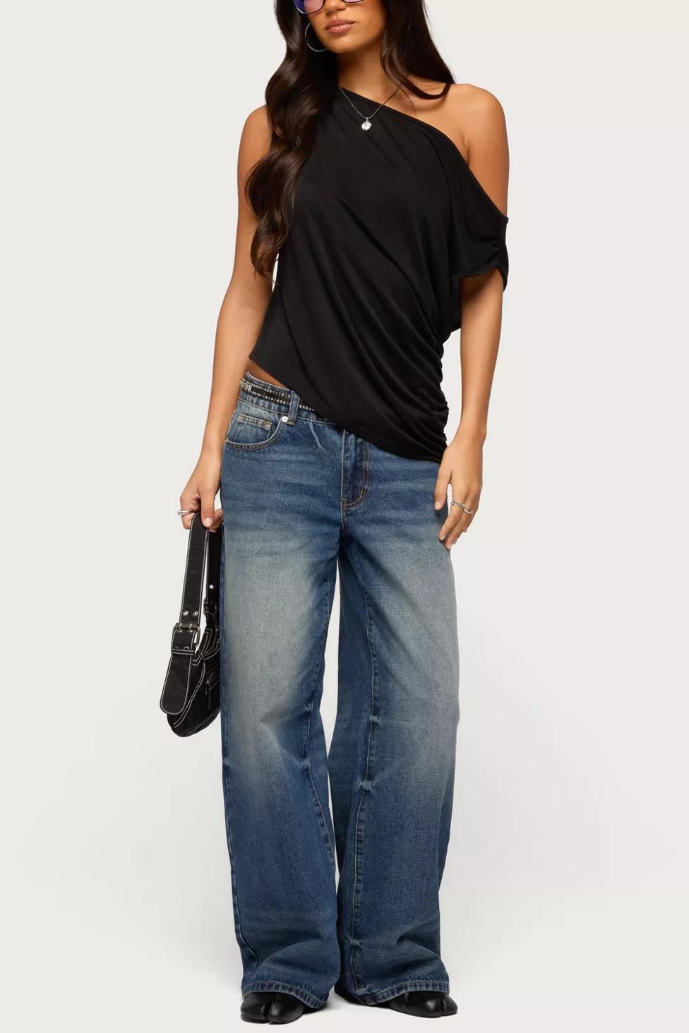 Edikted Ofelia Asymmetric Off Shoulder Ruched Top by EDIKTED