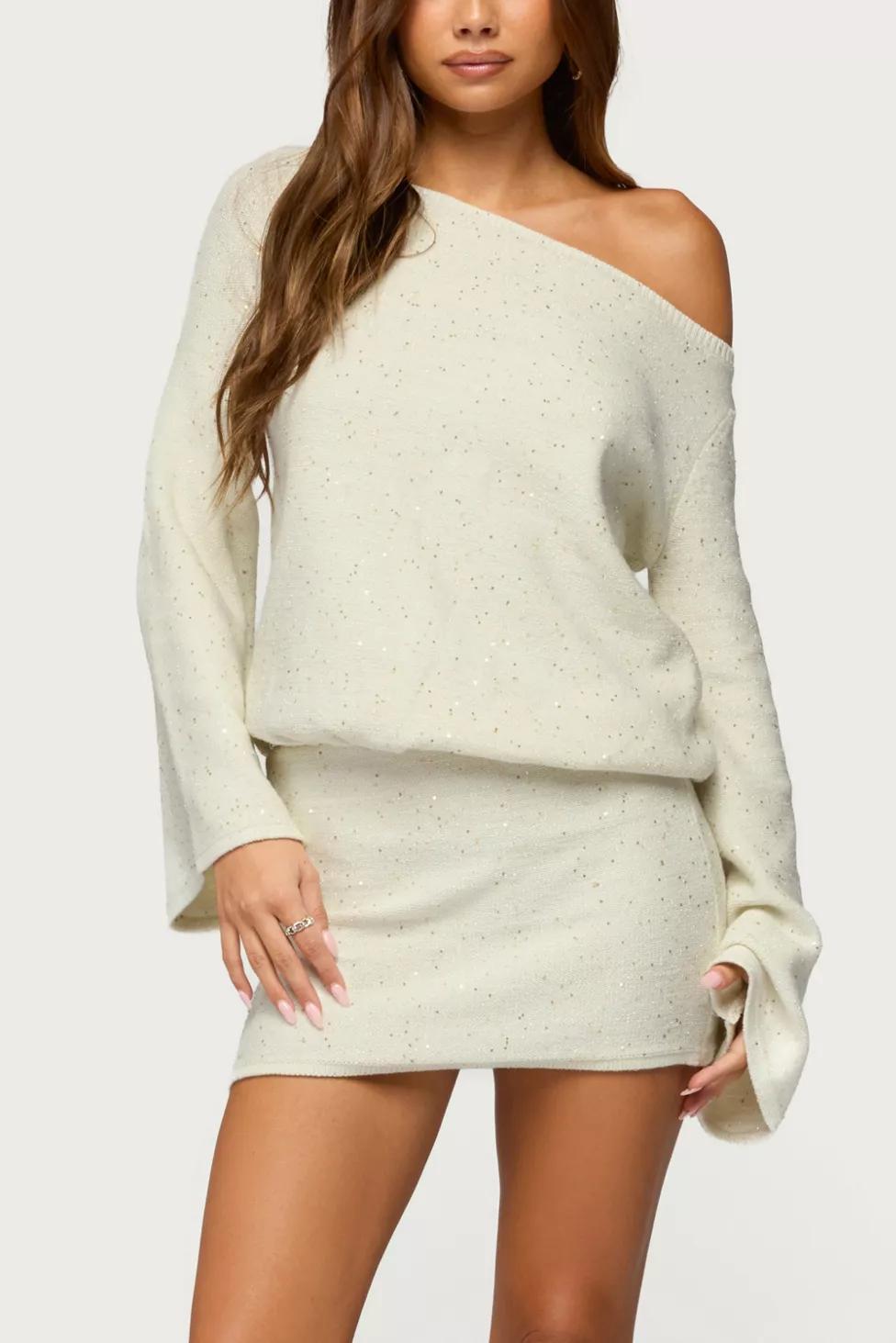 Edikted Off Shoulder Sequin Knit Mini Dress by EDIKTED