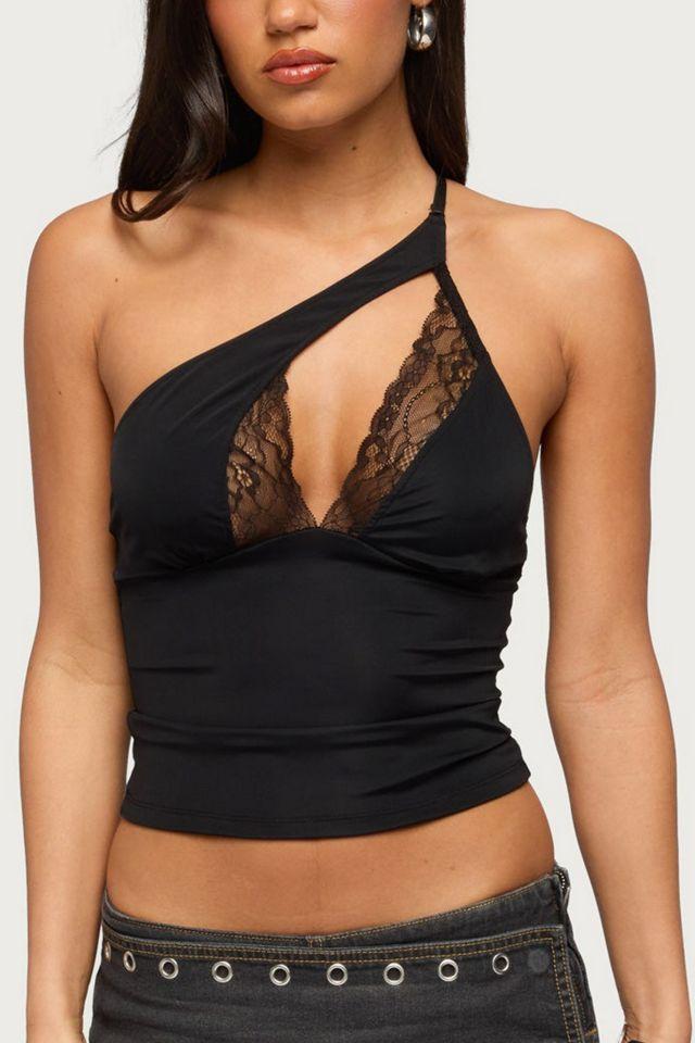 Edikted One Shoulder Peekaboo Lacey Cutout Top by EDIKTED