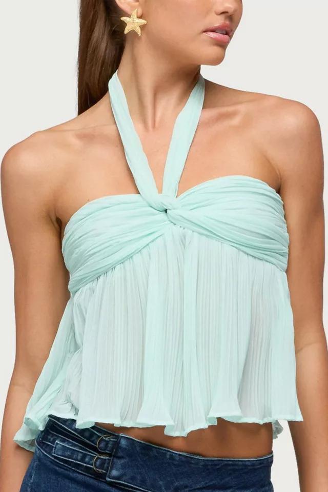 Edikted Pleated Chiffon Babydoll Halter Top by EDIKTED