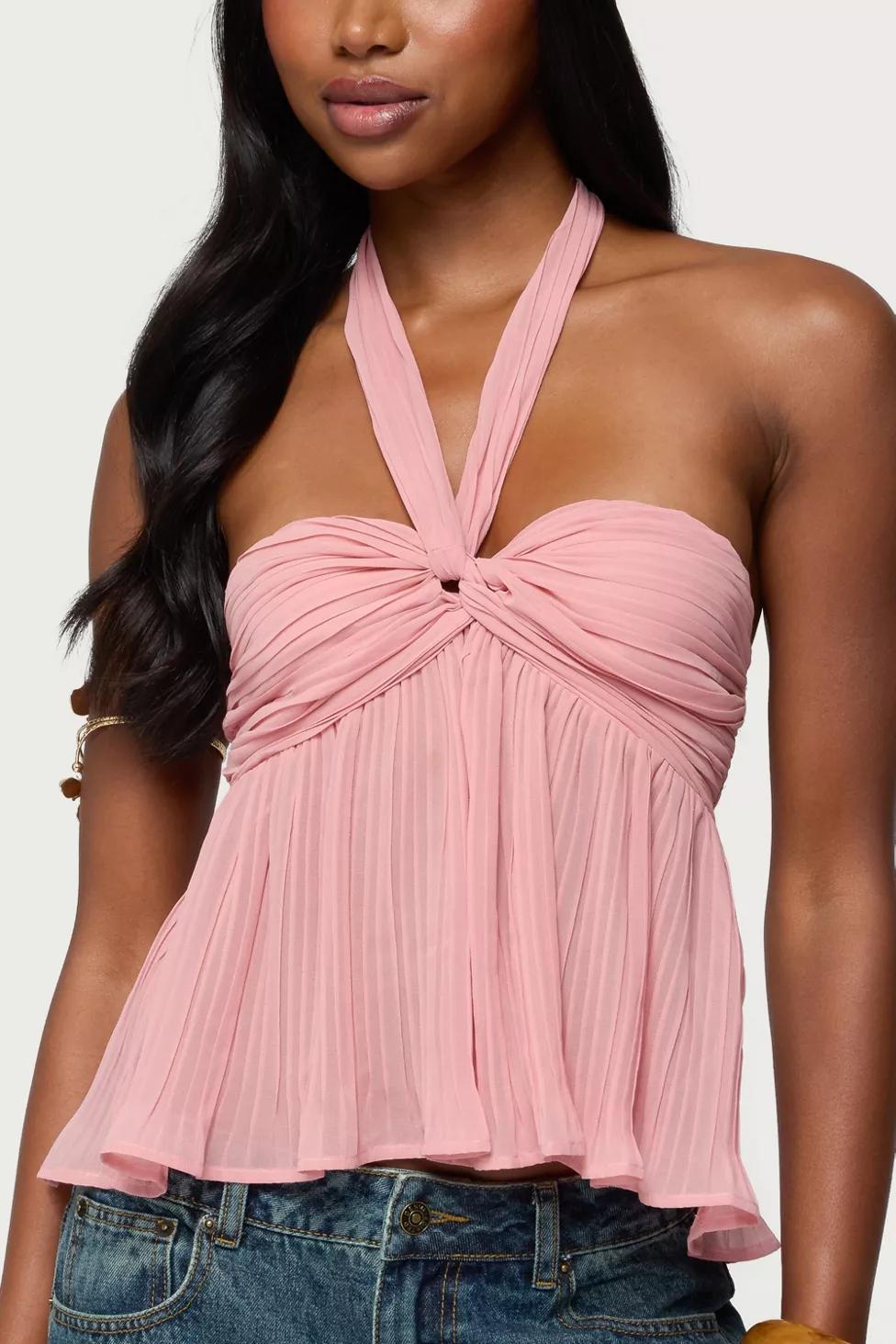 Edikted Pleated Chiffon Babydoll Halter Top by EDIKTED