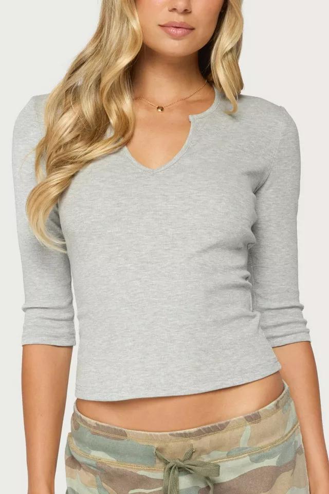 Edikted Quila Ribbed Three-Quarter Sleeve Top by EDIKTED