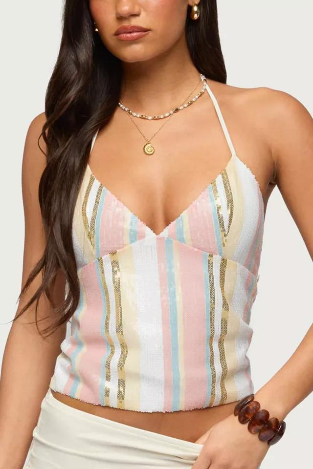 Edikted Raquel Sequin Striped Halter Top by EDIKTED