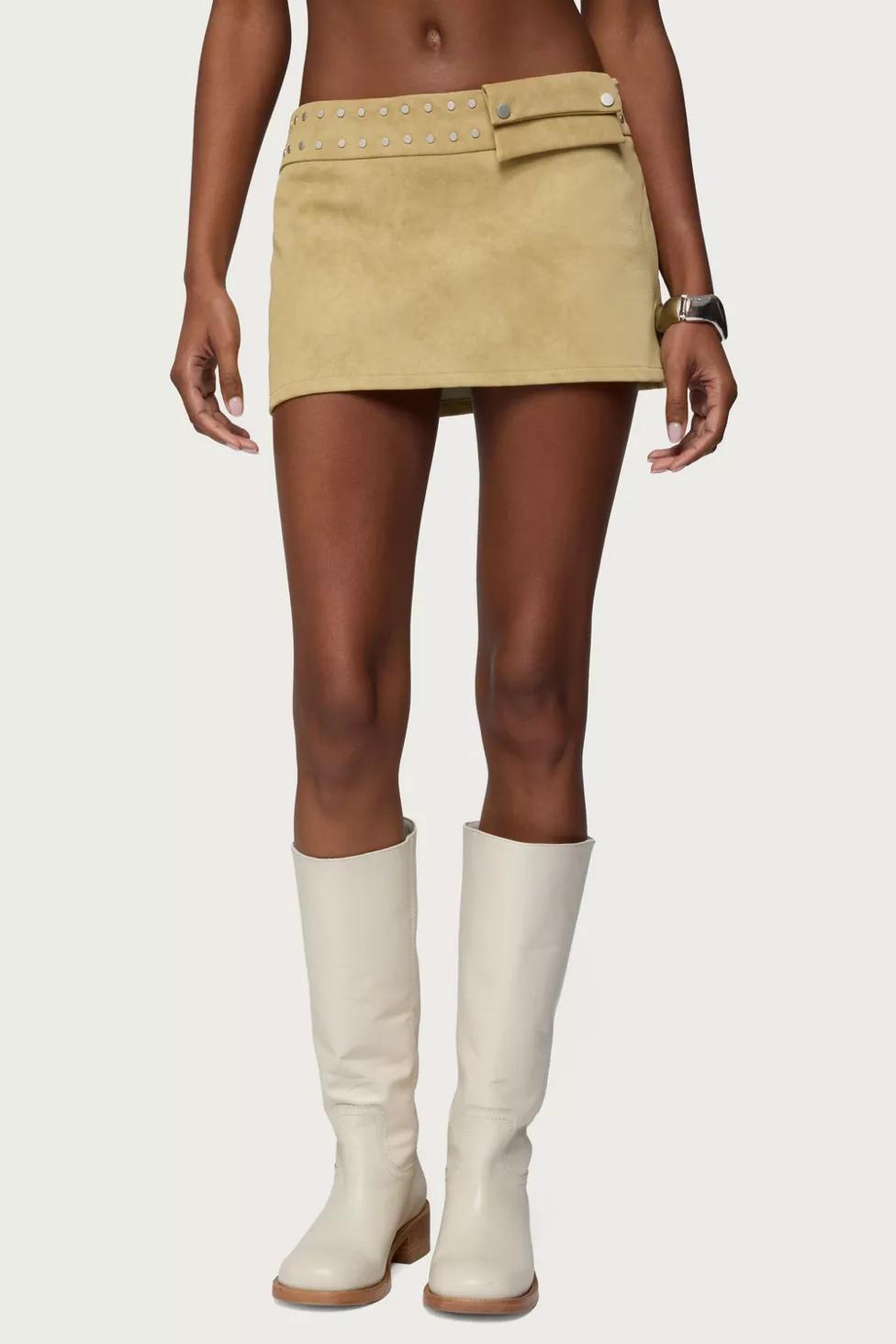 Edikted Roney Stud Faux Suede Mini Skort by EDIKTED