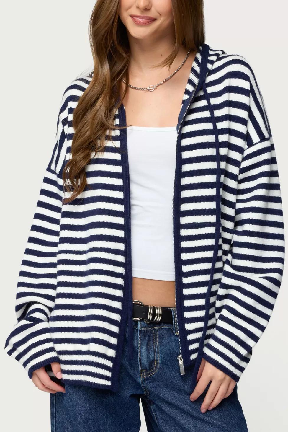 Edikted Safari Striped Knit Zip Up Hoodie by EDIKTED