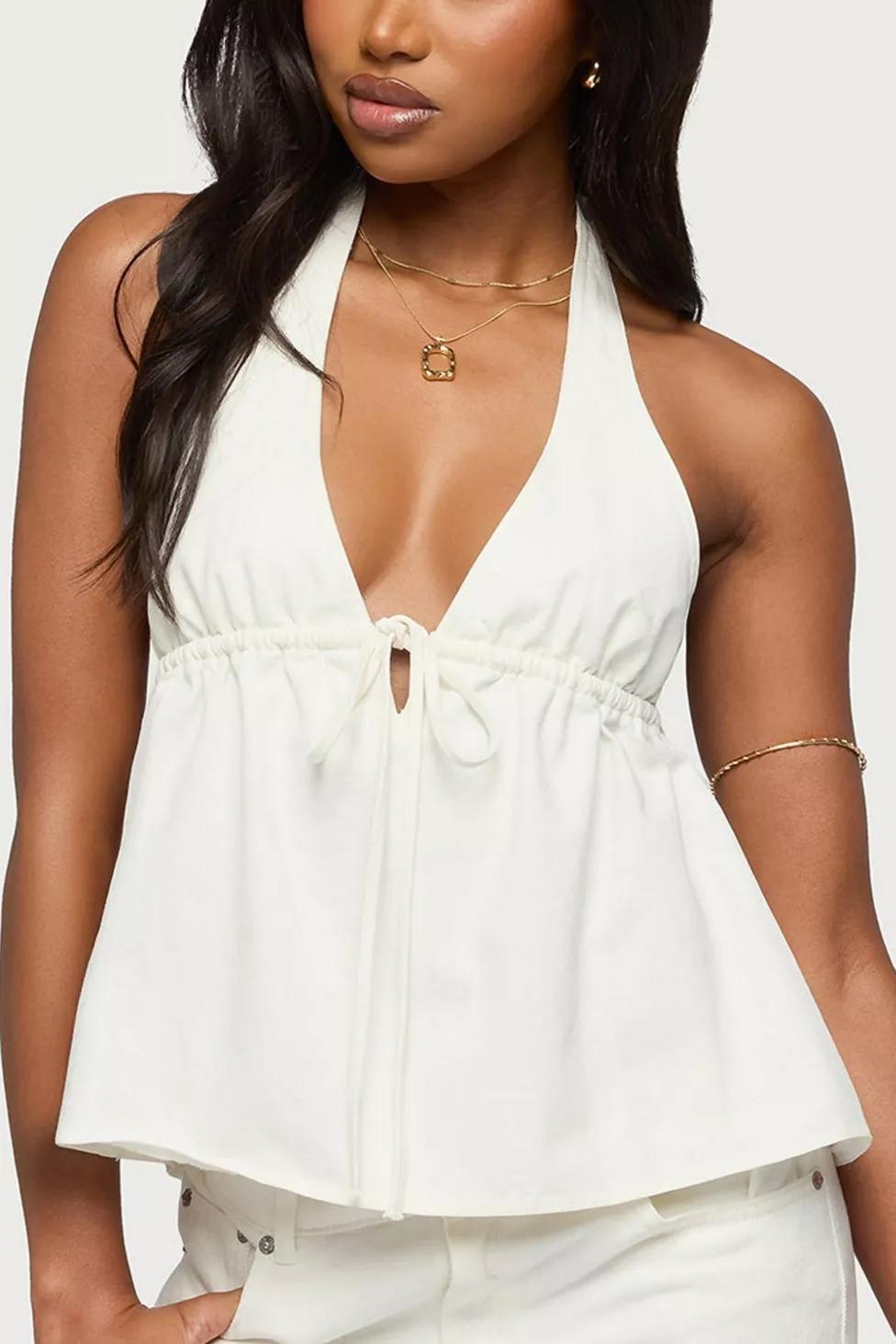 Edikted Safia Denim Halter Top by EDIKTED