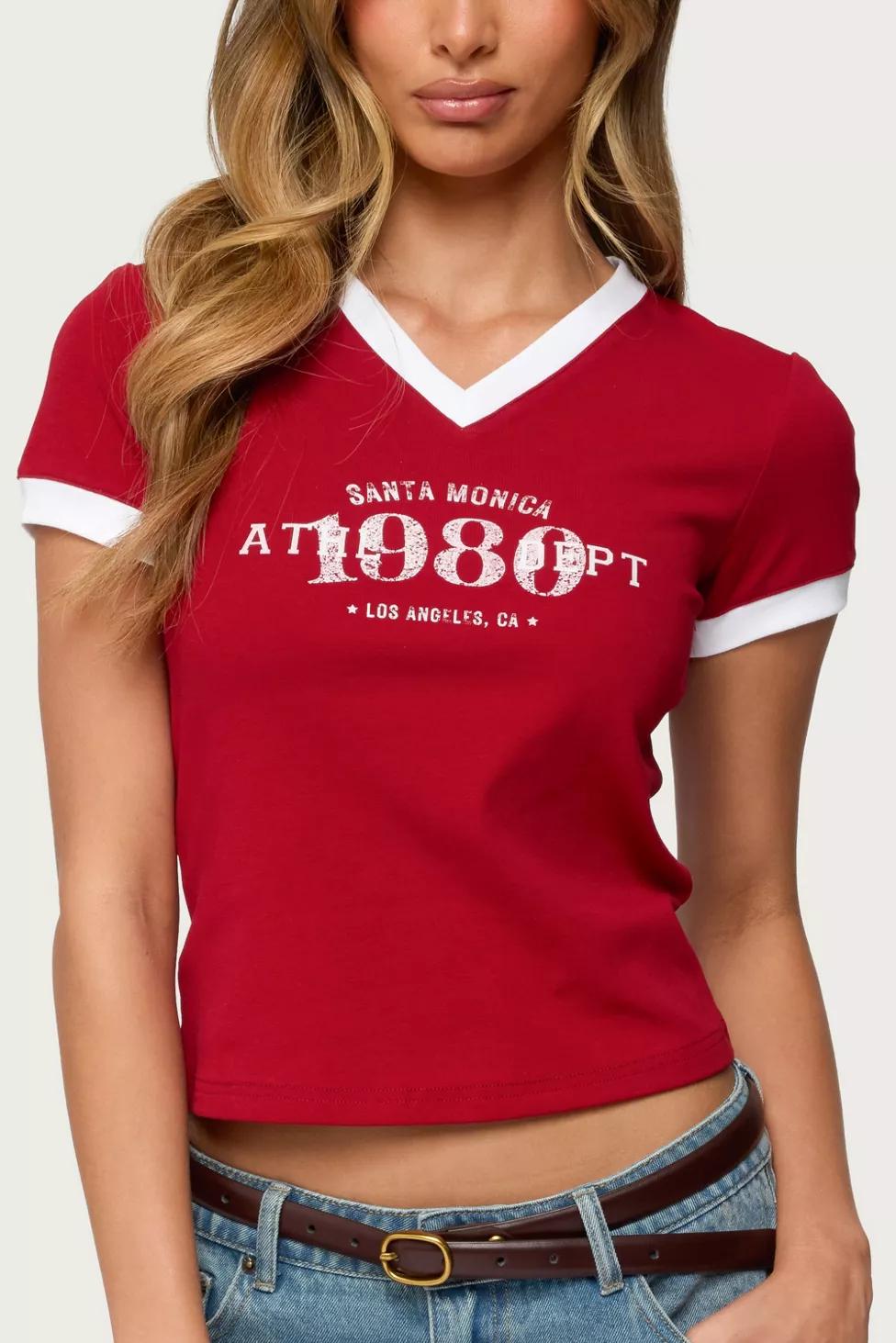 Edikted Santa Monica V Neck T Shirt by EDIKTED