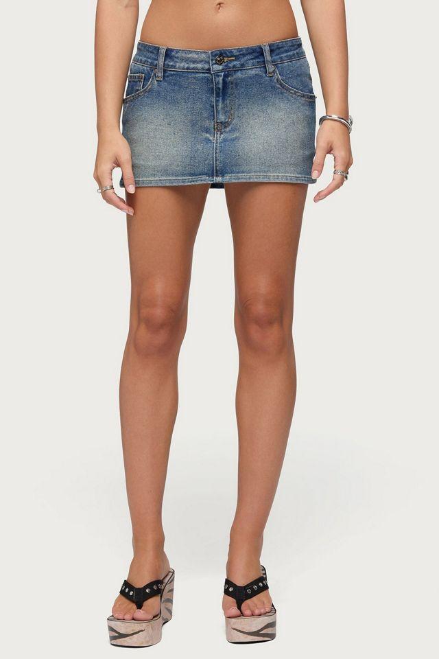 Edikted Seffie Low Rise Stretchy Denim Micro Skort by EDIKTED