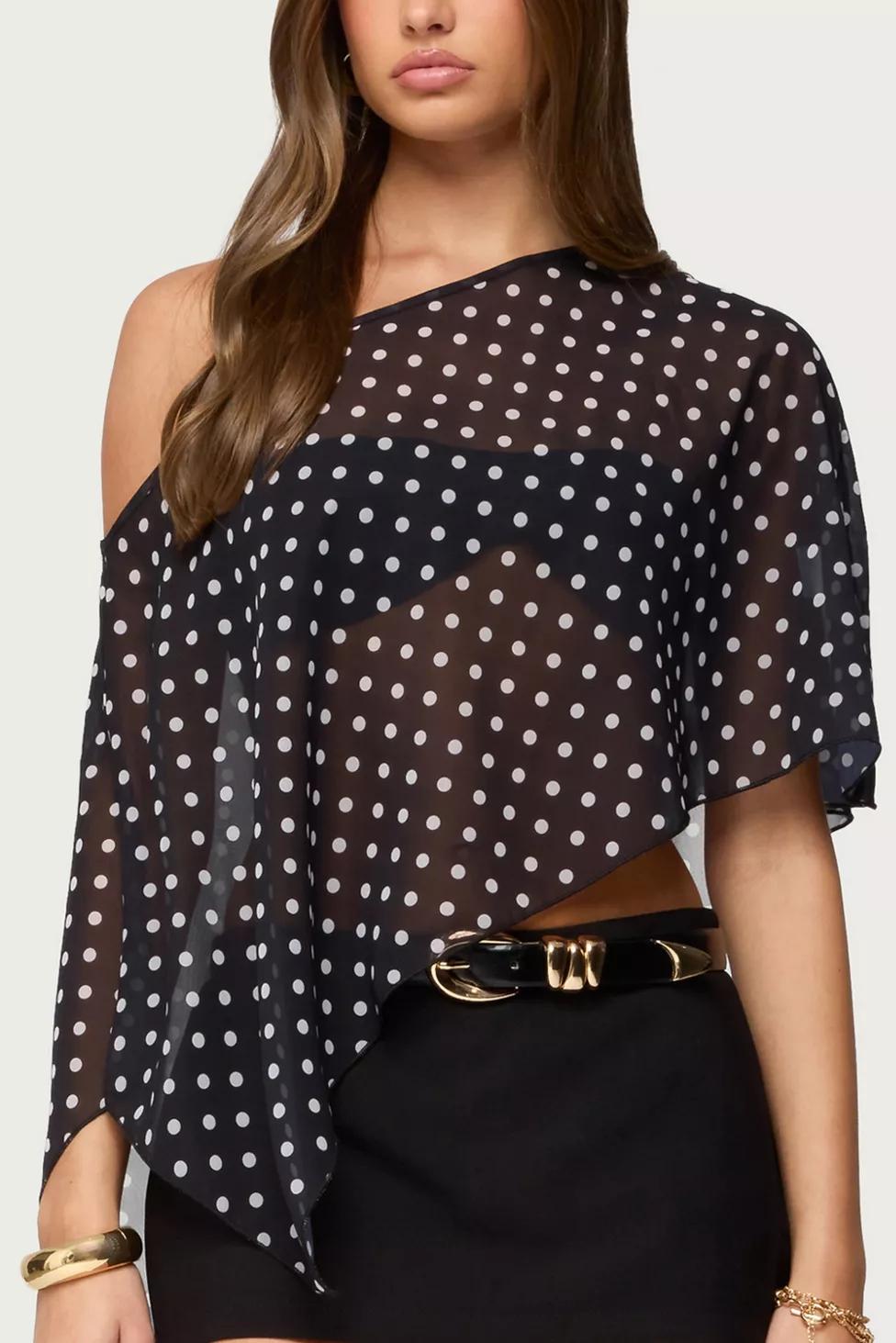 Edikted Sheer Chiffon Asymmetric Polka Dot Poncho by EDIKTED