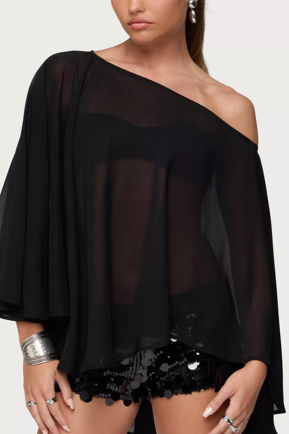 Edikted Sheer Chiffon Asymmetric Poncho by EDIKTED