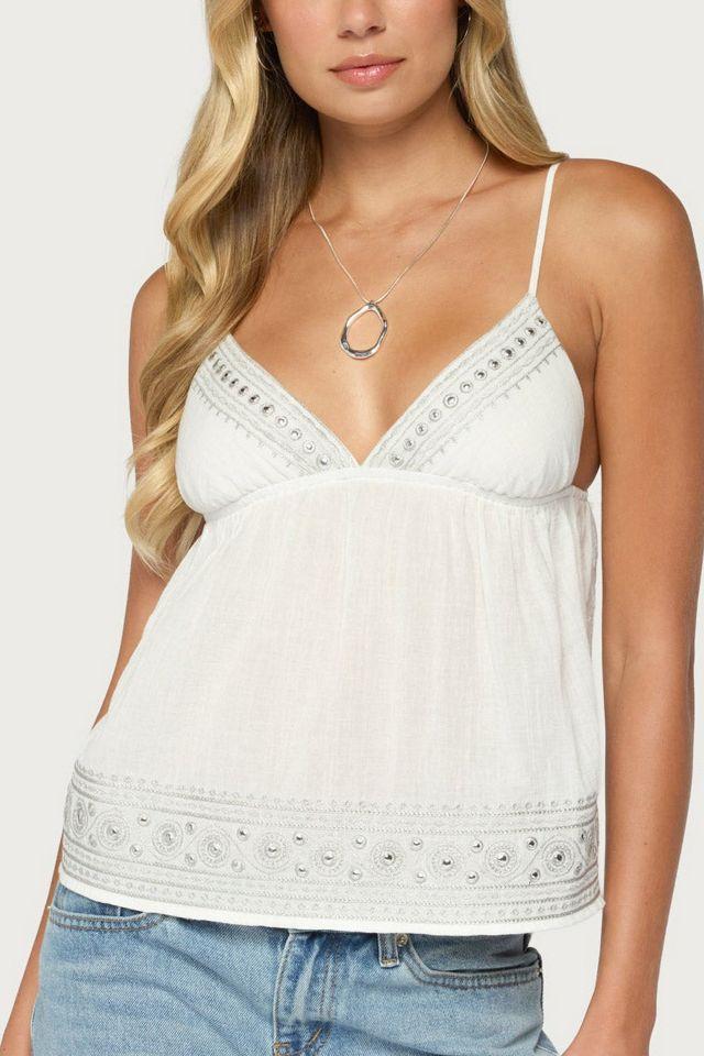Edikted Shilah Embroidered Cotton Babydoll Top by EDIKTED