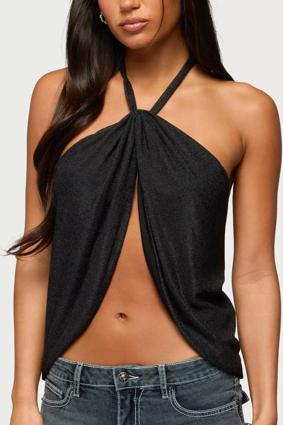 Edikted Stasia Sparkly Knit Split Front Top by EDIKTED