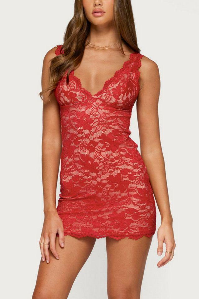 Edikted Story Lacey V Neck Mini Dress by EDIKTED