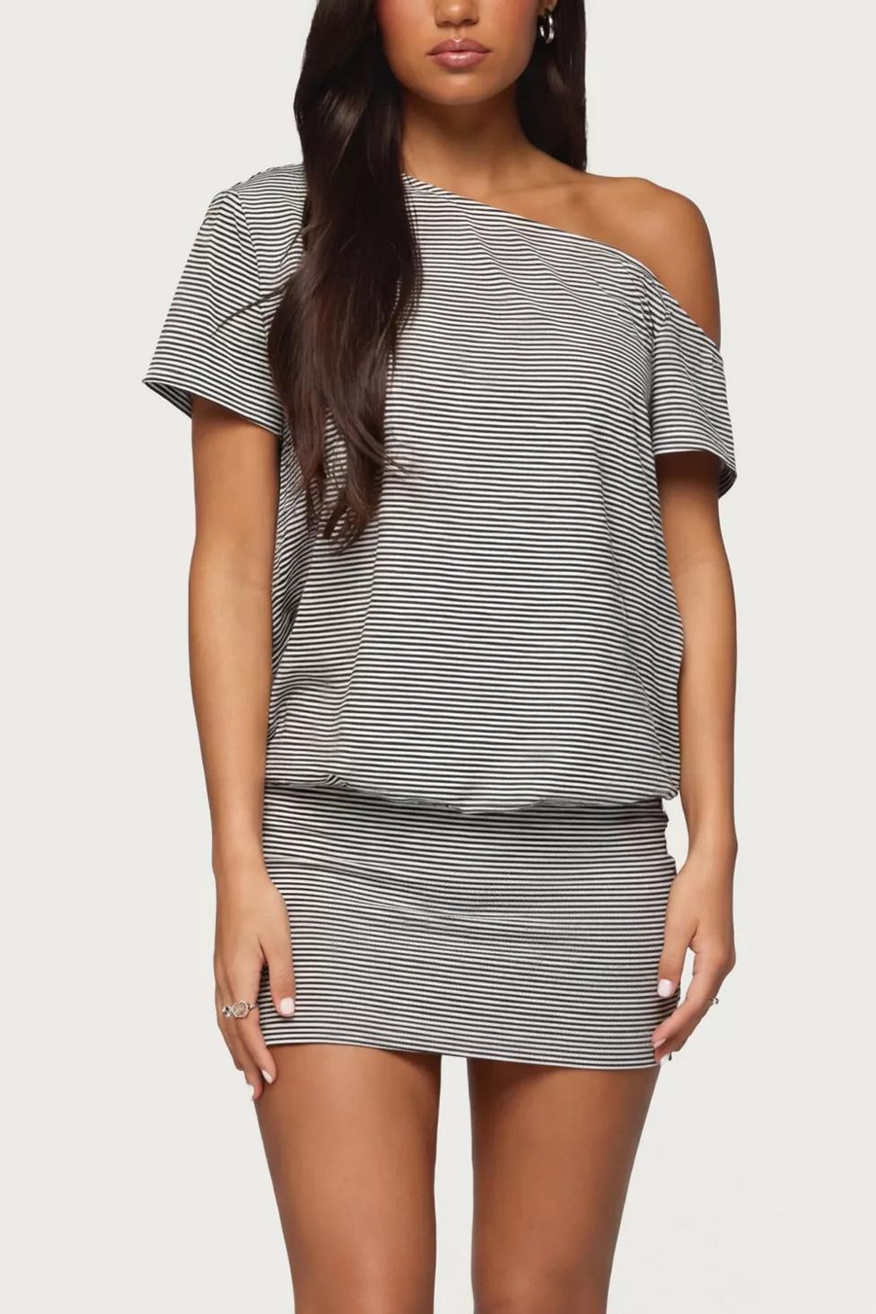 Edikted Striped Off Shoulder Cutout Mini Dress by EDIKTED