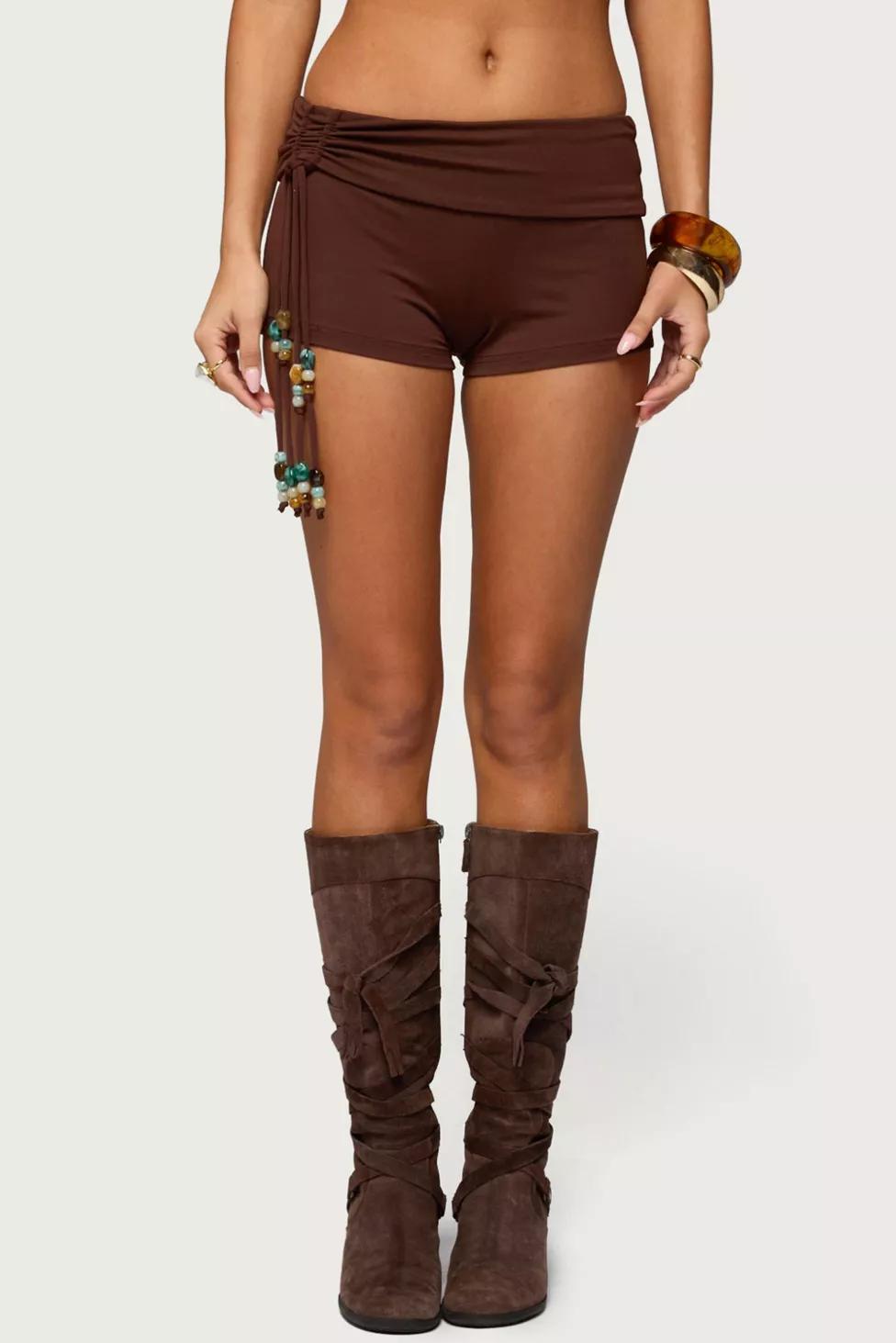 Edikted Thia Ruched Bead Foldover Shorts by EDIKTED