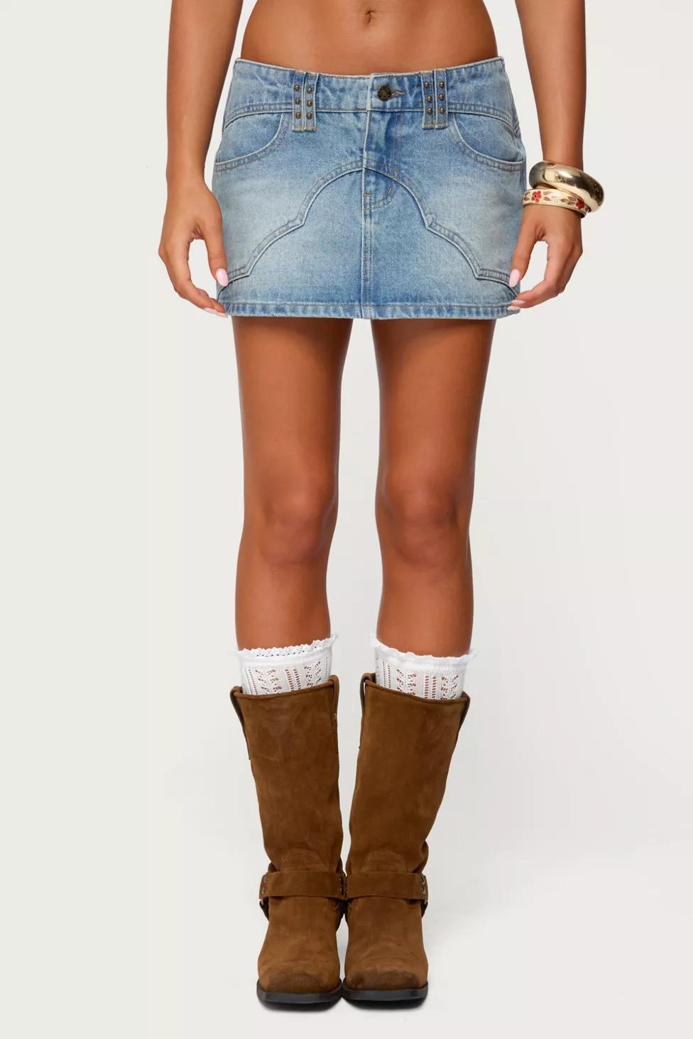 Edikted Tory Western Denim Mini Skirt by EDIKTED