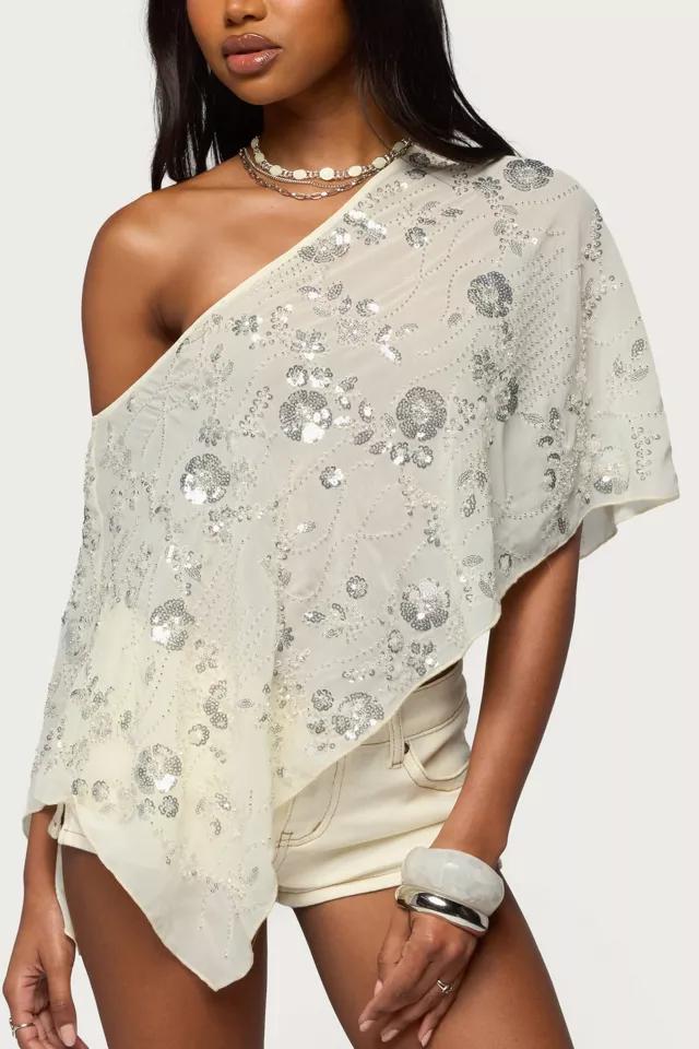 Edikted Triana Bead & Sequin Chiffon Poncho by EDIKTED