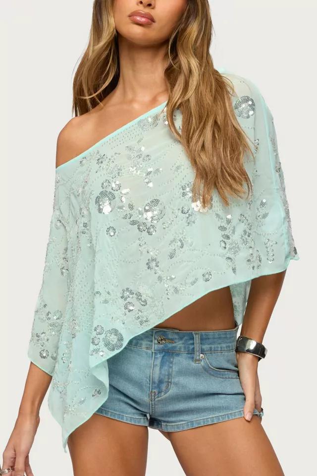 Edikted Triana Bead & Sequin Chiffon Poncho by EDIKTED