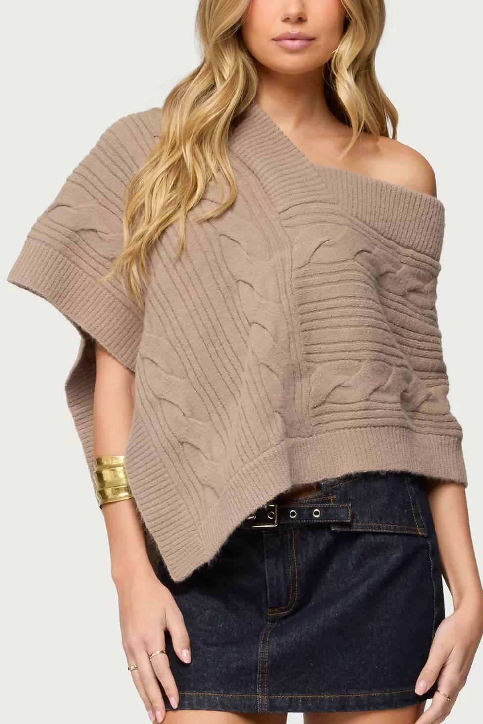 Edikted Vickey Cable Knit Poncho by EDIKTED