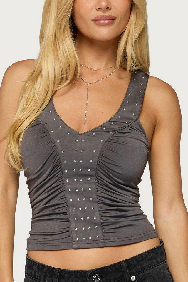 Edikted Whitt Studded Ruched Tank Top by EDIKTED