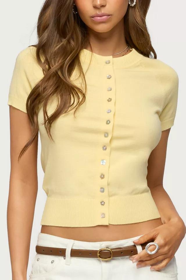 Edikted Wilmer Button Up Short Sleeve Knit Top by EDIKTED
